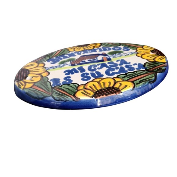 Vtg Mexican Ceramic Welcome Plaque Oval "Bienvenidos Mi Casa Es Su Casa" 6x8.5" - Picture 2 of 5